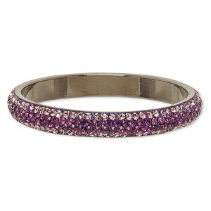 Bracelet, bangle, epoxy / Preciosa glass rhinestone / gunmetal-plated brass, black / purple / dark purple, 10mm wide, 2-3/4 inch inside diameter. Sold individually.