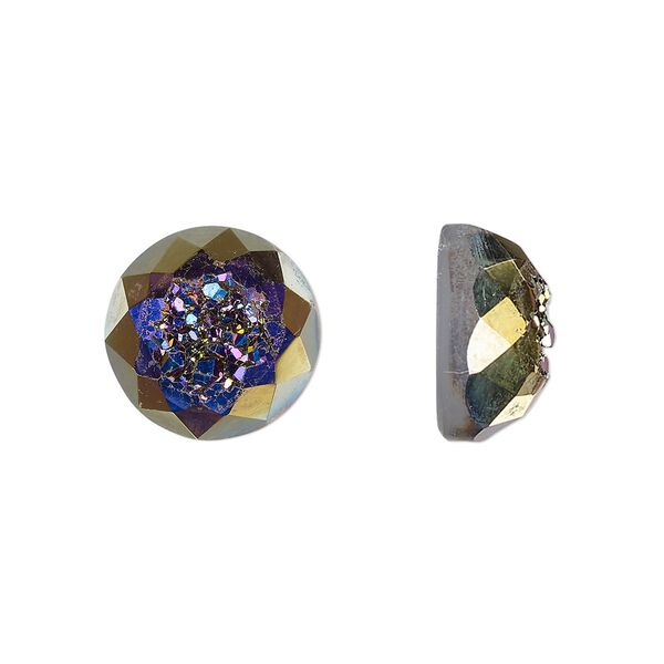 Druzy agate 1pkg1, hand-cut calibrated faceted round cab 12mm image number 0