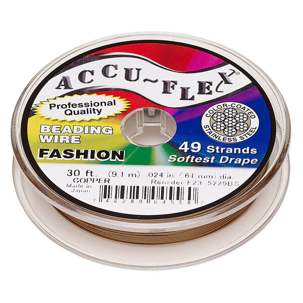 Beading wire, Accu-Flex®, nylon and stainless steel, copper, 49 strand, 0.024-inch diameter. Sold per 30-foot spool. image number 0