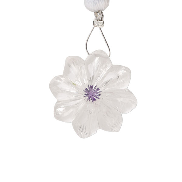 Quartz crystal / amethyst 1pkg1, top-drilled hand-cut 1sided carved flower bead natural, 22mm image number 1