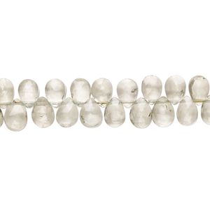 Green quartz 1pkg1, hand-cut top-drilled faceted puffed teardrop bead 7 inch 5x4mm-7x5mm