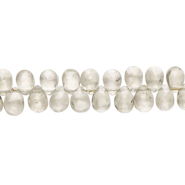 Green quartz 1pkg1, hand-cut top-drilled faceted puffed teardrop bead 7 inch 5x4mm-7x5mm image number 0