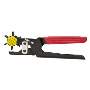 Rotary hole punch, steel and plastic, black / red / yellow, 9 inches. Sold individually.