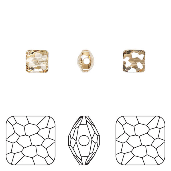 Bead 1pkg4 crystal golden shadow, Crystal Passions® 6mm puffed square 5035 image number 0
