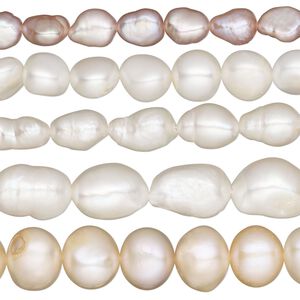 Pearl mix, cultured freshwater (bleached), white / peach / mauve, 6-11mm mixed shape, C- grade, Mohs hardness 2-1/2 to 4. Sold per (5) 15" to 16" strands.