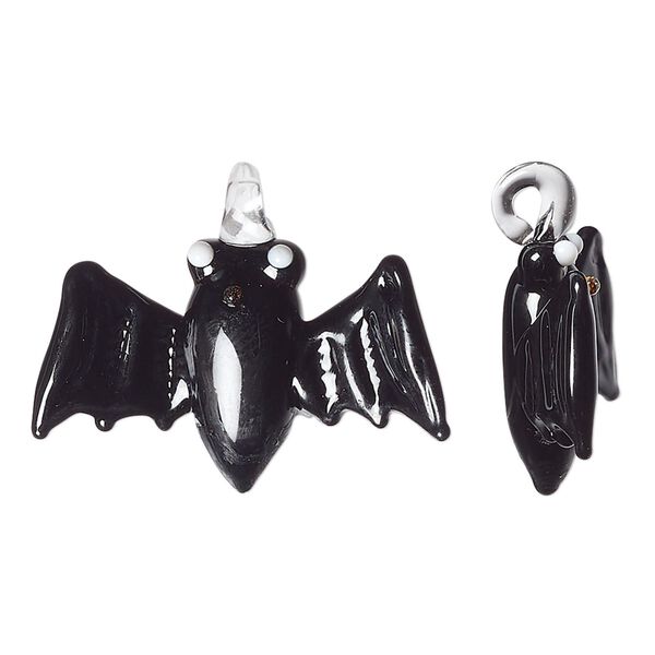 Drop, lampworked glass, 28x18mm, 28x18mm 3D bat. Sold individually. image number 0