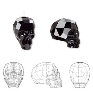 Bead 1pk jet, Crystal Passions® 14x13mm skull 5750