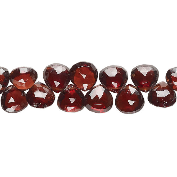 Bead, garnet (natural), 7mm hand-cut top-drilled faceted puffed teardrop, B+ grade, Mohs hardness 7 to 7-1/2. Sold per 8-inch strand, approximately 55 beads. image number 0