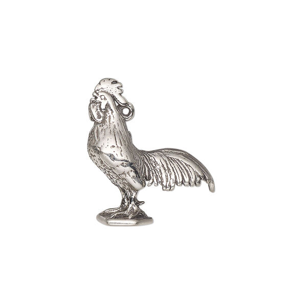 Charm, sterling silver, 20.5 x 18.5mm 3D rooster. Sold individually. image number 0