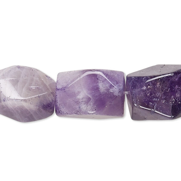 Bead, amethyst and banded amethyst (dyed), medium faceted rectangular nugget, Mohs hardness 7. Sold per 15-inch strand. image number 0