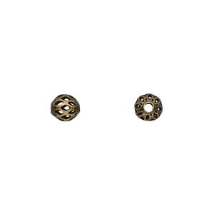 Bead, antique gold-plated brass, 6mm cutout round. Sold per pkg of 100.