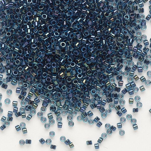 Seed bead, Delica®, glass, pkg/50g, #11 round, translucent midnight blue-lined luster aqua (DB-0286). image number 0