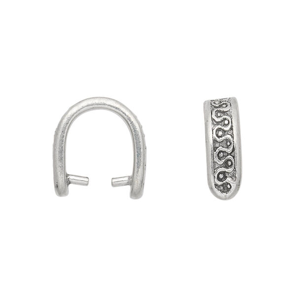 Bail, ice-pick. pewter (tin-based alloy), pkg/1, antique silver plate, 14x13mm  with scroll design, 10mm grip length. image number 0
