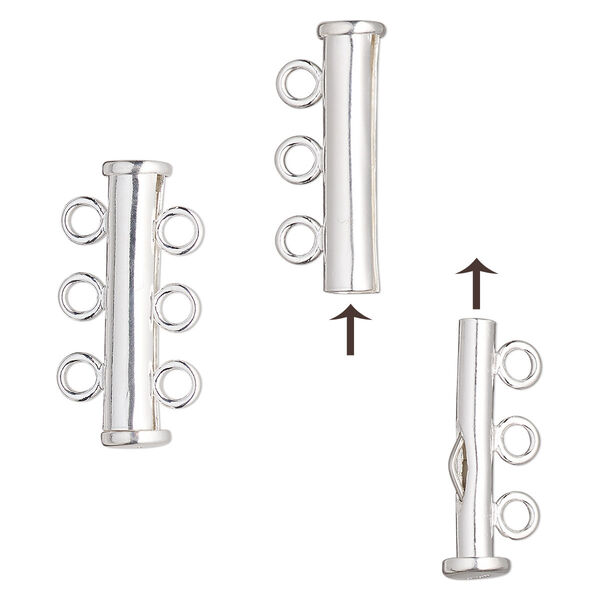 Clasp, 3-strand slide lock, sterling silver-filled, 23x5.5mm tube. Sold individually. image number 0