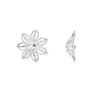 Bead cap, silver-finished steel, 14.5x4mm leaves, fits 8-10mm round bead. Sold per pkg of 20.