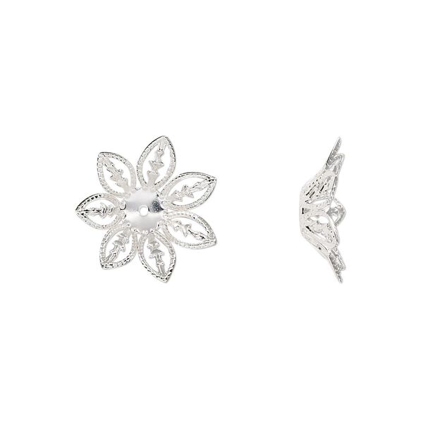 Bead cap, silver-finished steel, 14.5x4mm leaves, fits 8-10mm round bead. Sold per pkg of 20. image number 0
