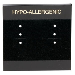 Earring card, flocked plastic, black and gold, 2x2-inch square with "HYPO-ALLERGENIC." Sold per pkg of 100.