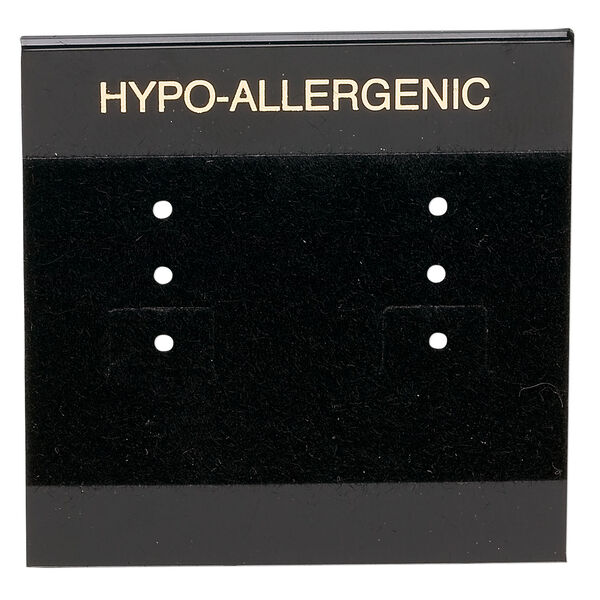 Earring card, flocked plastic, black and gold, 2x2-inch square with "HYPO-ALLERGENIC." Sold per pkg of 100. image number 0