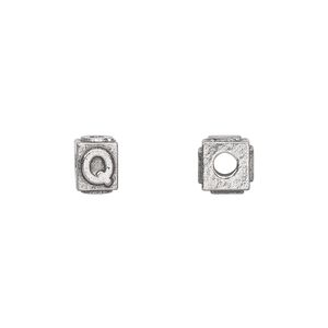 Bead, antiqued pewter (tin-based alloy), 8x6mm rectangle with alphabet letter "Q". Sold per pkg of 4.