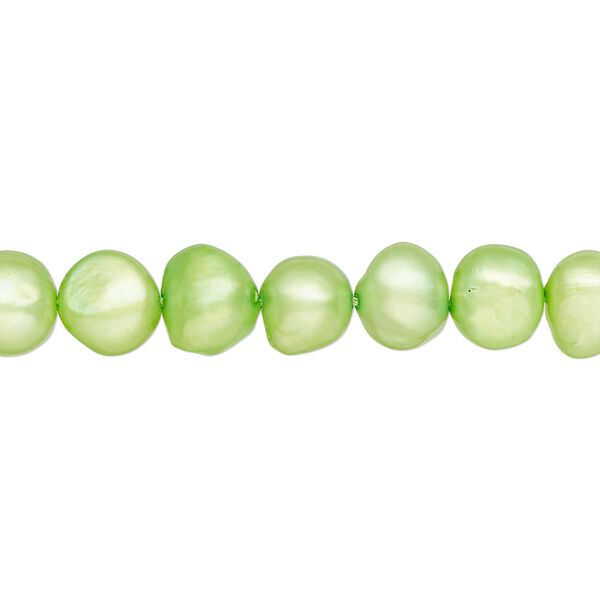 Pearl, cultured freshwater (dyed), lime green, 7-9mm flat-sided potato, D grade, Mohs hardness 2-1/2 to 4. Sold per 15-inch strand. image number 0