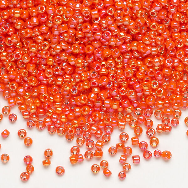 Seed bead, Dyna-Mites™, glass, pkg/1/2kg, #11 round, opaque rainbow orange, (734R 11/0 RR). image number 0