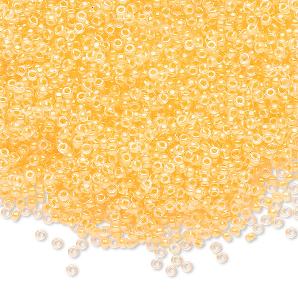 Seed bead, Miyuki, glass, pkg/35g, #15 rocaille, translucent luminous inside dyed color sun glow, (RR-1121). image number 0