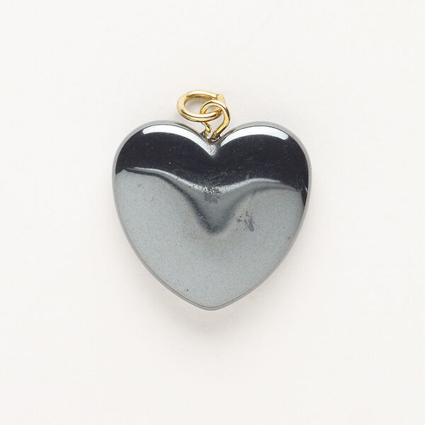 Drop, steel and hemalyke (manmade), pkg/1, gold finish, 21x20mm puffed heart. image number 0