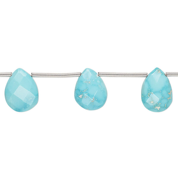 Bead, imperial crown turquoise (natural), 10x6mm-12x8mm hand-cut top-drilled faceted puffed teardrop with 0.4-1.4mm hole, B grade, Mohs hardness 5 to 6. Sold per pkg of 11. image number 0