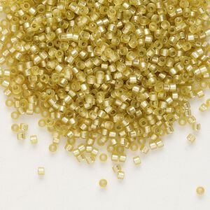 Seed bead, Delica®, glass, pkg/7.5g, #11 round, translucent semi-matte silver-lined yellow green (DB-0687).