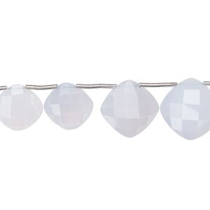 Blue chalcedony 1pkg11, hand-cut top-drilled faceted puffed diamond bead natural graduated 9x9mm-13x13mm