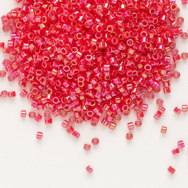 Seed bead, Delica®, glass, pkg/7.5g, #11 round, opaque rainbow vermillion red (DB-0159). image number 0