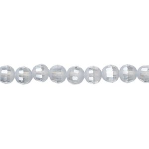 Bead 1pk 96 facets translucent smoke blue AB half-matte, Celestial Crystal® 6mm round 8 inch