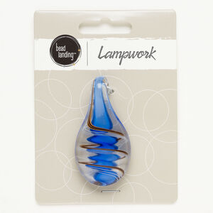 Focal, lampworked glass, translucent and transparent multicolored, 53x27mm teardrop with swirl. Sold individually.