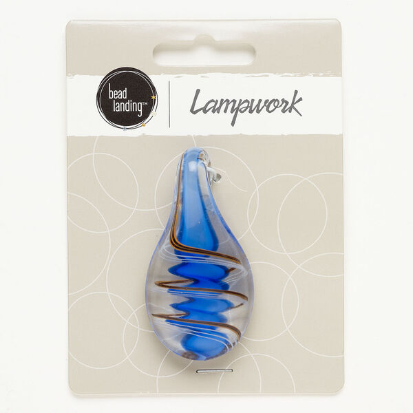 Focal, lampworked glass, translucent and transparent multicolored, 53x27mm teardrop with swirl. Sold individually. image number 0