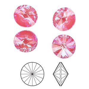 Chaton 48pk crystal lotus pink DeLite, Crystal Passions® 12mm rivoli 1022