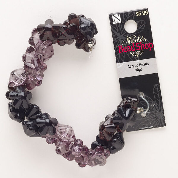 Bead mix, acrylic, pkg/30, 15x11mm top-drilled flower, grey and dark grey. image number 0