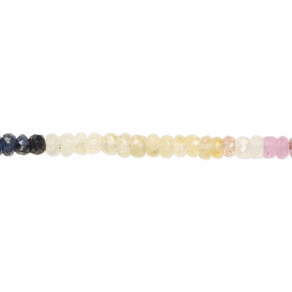 Bead, multi-sapphire (heated), 3x1mm-4x2mm hand-cut faceted rondelle with set pattern and 0.4-0.6mm hole, B- grade, Mohs hardness 8. Sold per 7-1/2 inch strand. image number 0