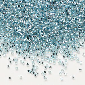 Seed bead, Delica®, glass, pkg/250g, #15 round, transparent silver-lined aqua blue (DBS-0044).