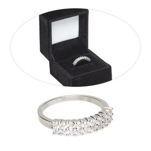 Ring, cubic zirconia and rhodium-finished brass, clear, 5mm wide with 2-row design, size 8. Sold individually.