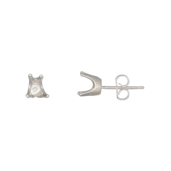 Earstud, Sure-Set™, sterling silver, 6mm 4-prong heart setting. Sold per pair. image number 0