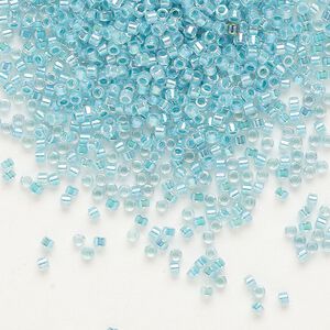 Seed bead, Delica®, glass, pkg/250g, #11 round, translucent turquoise green-lined luster crystal clear (DB-0079).