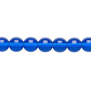 Bead, Czech glass druk, transparent light cobalt, 8mm round. Sold per 15-1/2" to 16" strand.