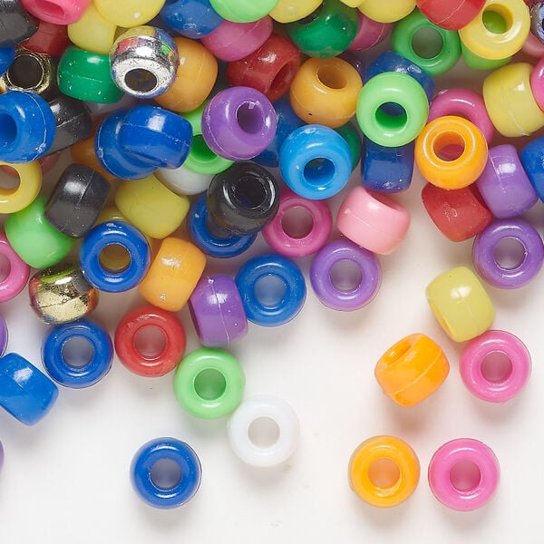 Pony bead mix 1pkg1, acrylic, mixed colors, 9x6mm, 6 ounces. image number 0