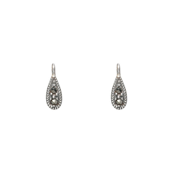 Drop, sterling silver with marcasite, 7x4mm teardrop. Sold per pkg of 2. image number 0
