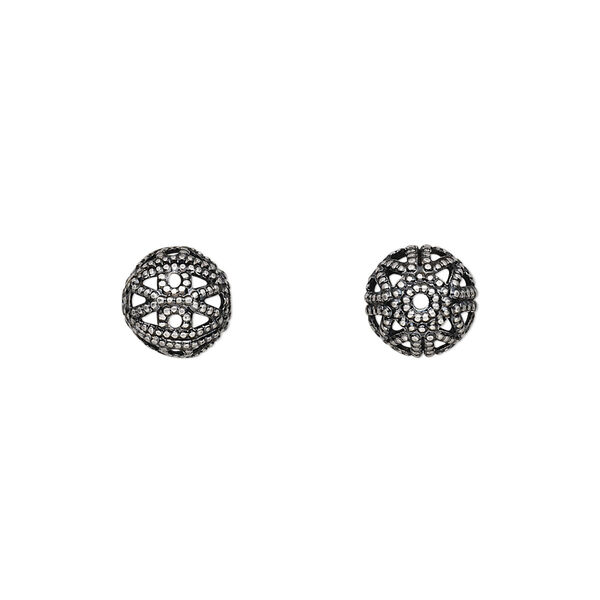 Bead, antique silver-plated brass, 8mm filigree round. Sold per pkg of 10. image number 0