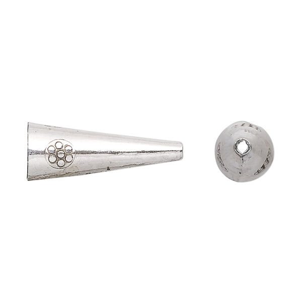 Cone, Hill Tribes, antiqued sterling silver, 22x8mm with flower design, 7mm inside diameter. Sold per pkg of 4. image number 0