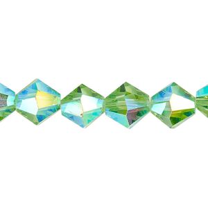 Bead 1pk translucent lime green AB, Celestial Crystal® 10mm bicone 8 inch