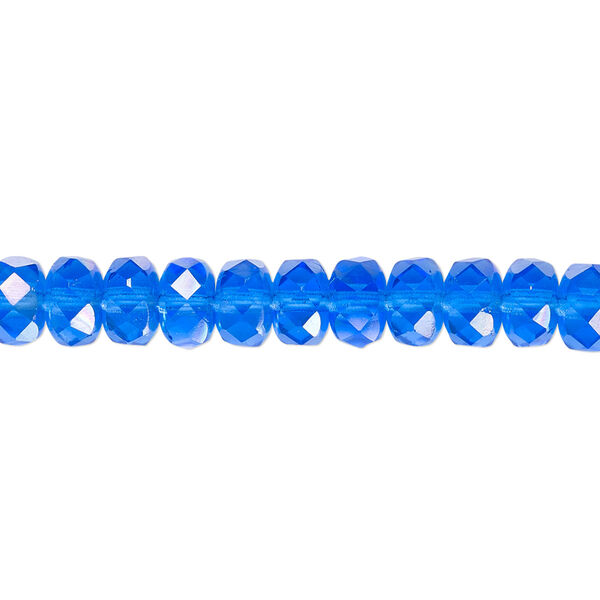 Bead, Czech fire-polished glass, light cobalt AB, 7x5mm faceted rondelle. Sold per 15-1/2" to 16" strand. image number 0