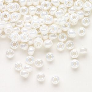 Seed bead, Miyuki, glass, pkg/250g, #6 rocaille, opaque luster ivory pearl, (RR-591).