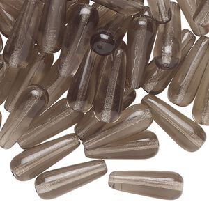 Bead, pressed glass, translucent grey, 16x6mm teardrop. Sold per 2-ounce pkg, approximately 75 beads.